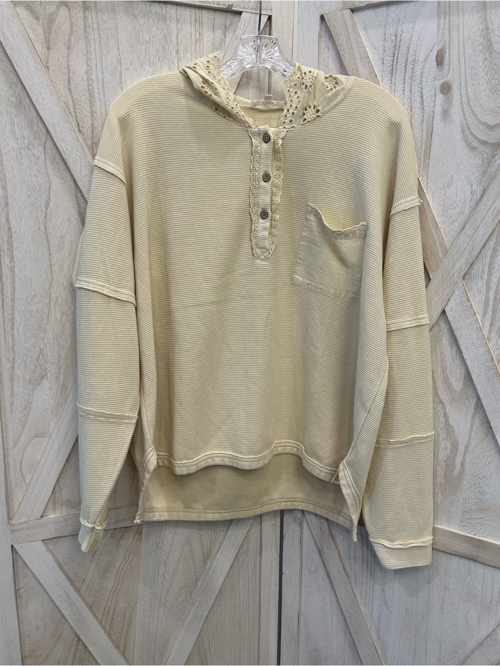 easel Cream Eyelet Lace Henley Top